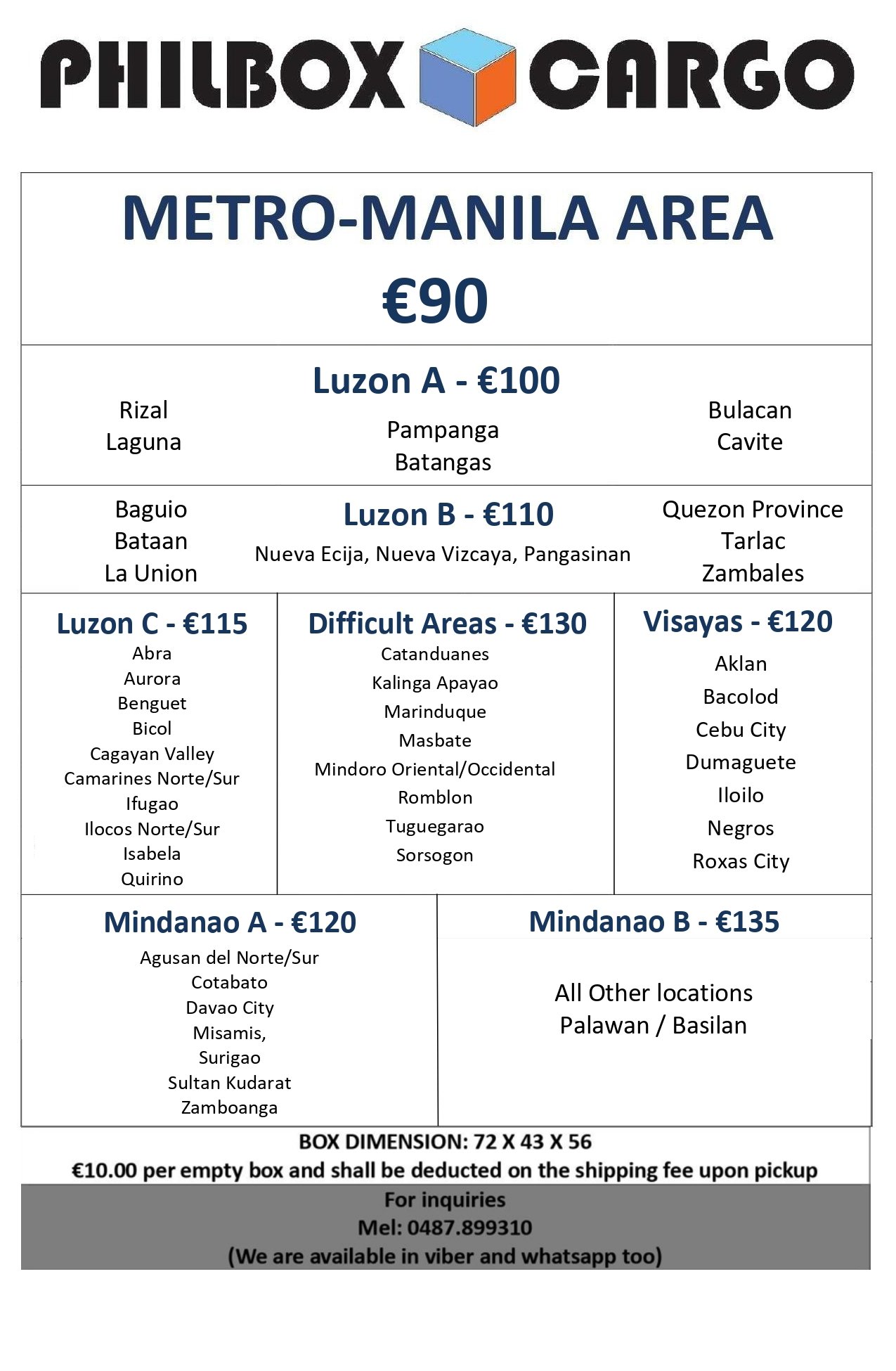 Our Pricelist - PhilBox Cargo